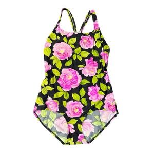 Vintage Speedo One Piece Swimsuit Womens Sz 18 New Black Floral NOS NWT